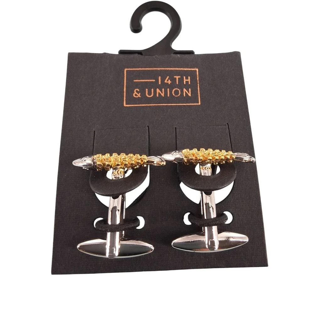 14th & Union Mens Fishbone Cufflinks Two-Tone Silver Gold Fish Skeleton Novelty